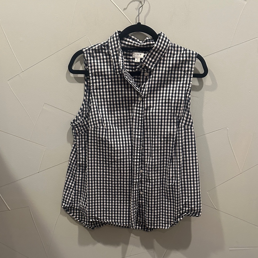 J. Crew Black and White Checkered Sleeveless Blouse